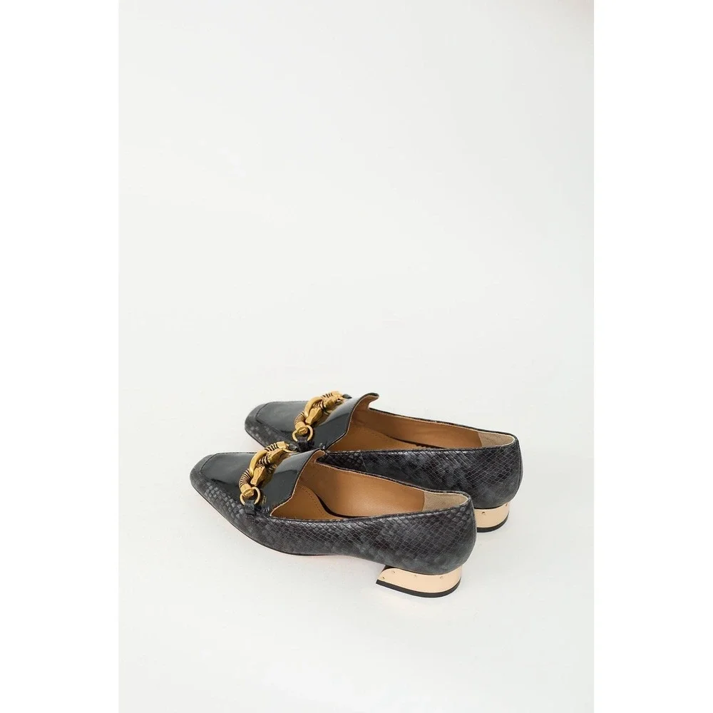 Tory Burch Reptile Embossed Horsebit Block Heel Pumps Size 5